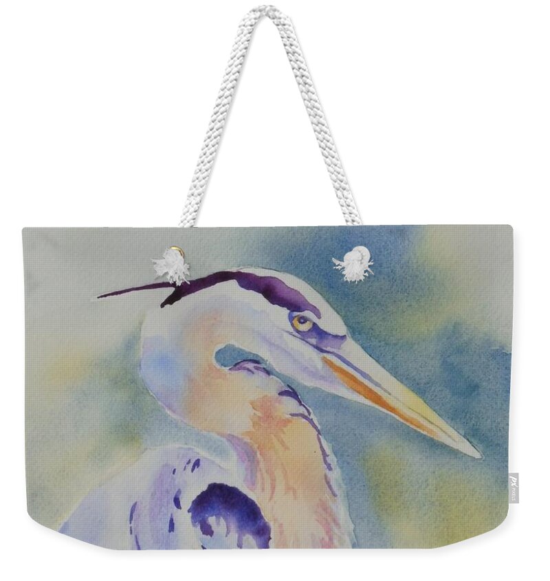 Great Weekender Tote Bag featuring the painting Great Blue Heron by Mary Haley-Rocks