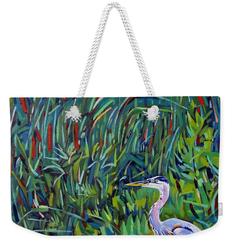 Great Weekender Tote Bag featuring the painting Great Blue by Phil Chadwick