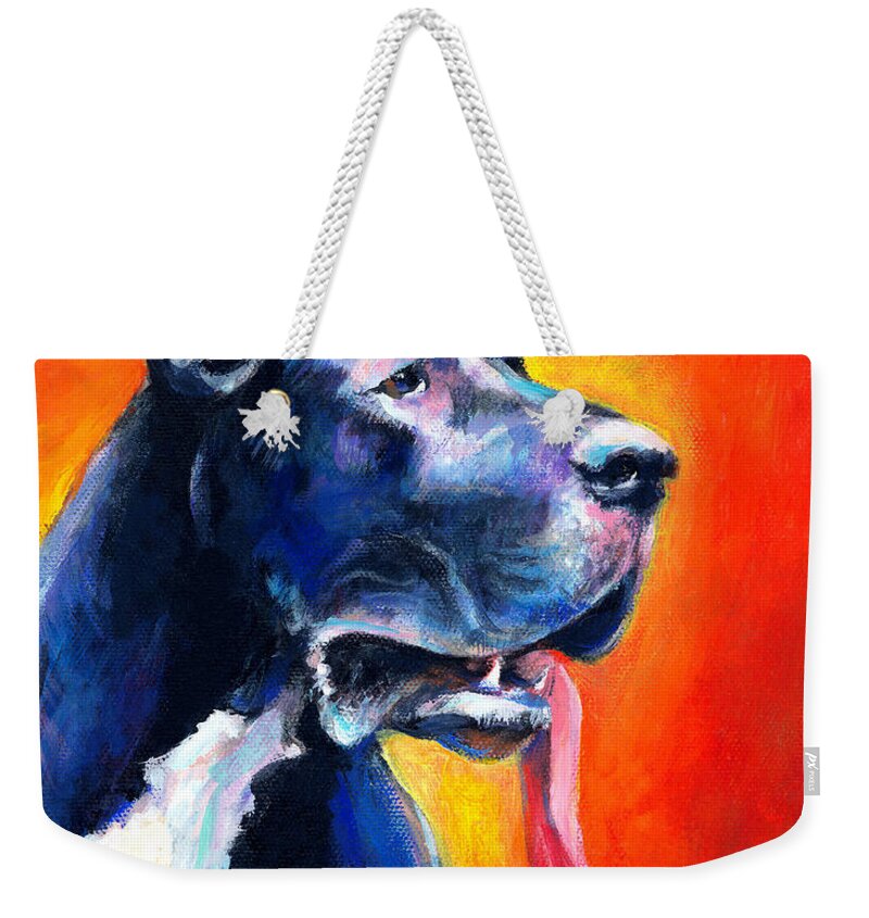 Black Great Dane Weekender Tote Bag featuring the painting Great Dane dog portrait by Svetlana Novikova
