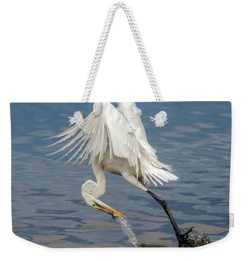 Great Weekender Tote Bag featuring the photograph Great Egret and Fish 6636-120117-1cr by Tam Ryan