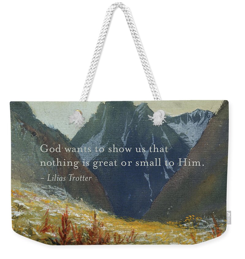 Landscape Weekender Tote Bag featuring the painting Great or Small by Lilias Trotter