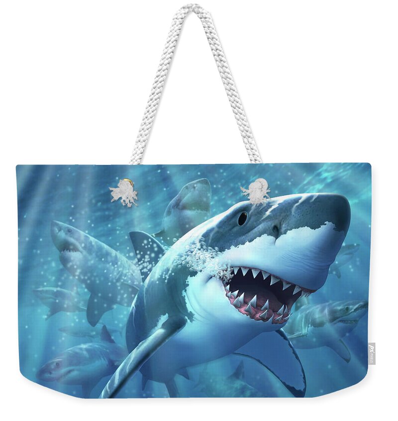 Shark Weekender Tote Bag featuring the digital art Great White Shark by Jerry LoFaro