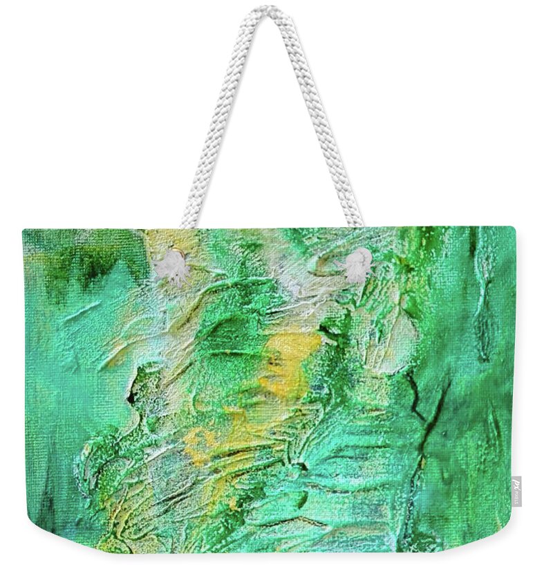Gold Weekender Tote Bag featuring the painting Green and Gold Abstract by Mimulux Patricia No
