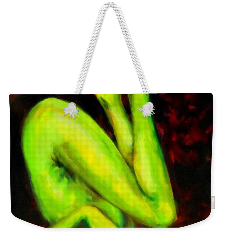 Green Weekender Tote Bag featuring the painting Green Apple Turnover by Jason Reinhardt