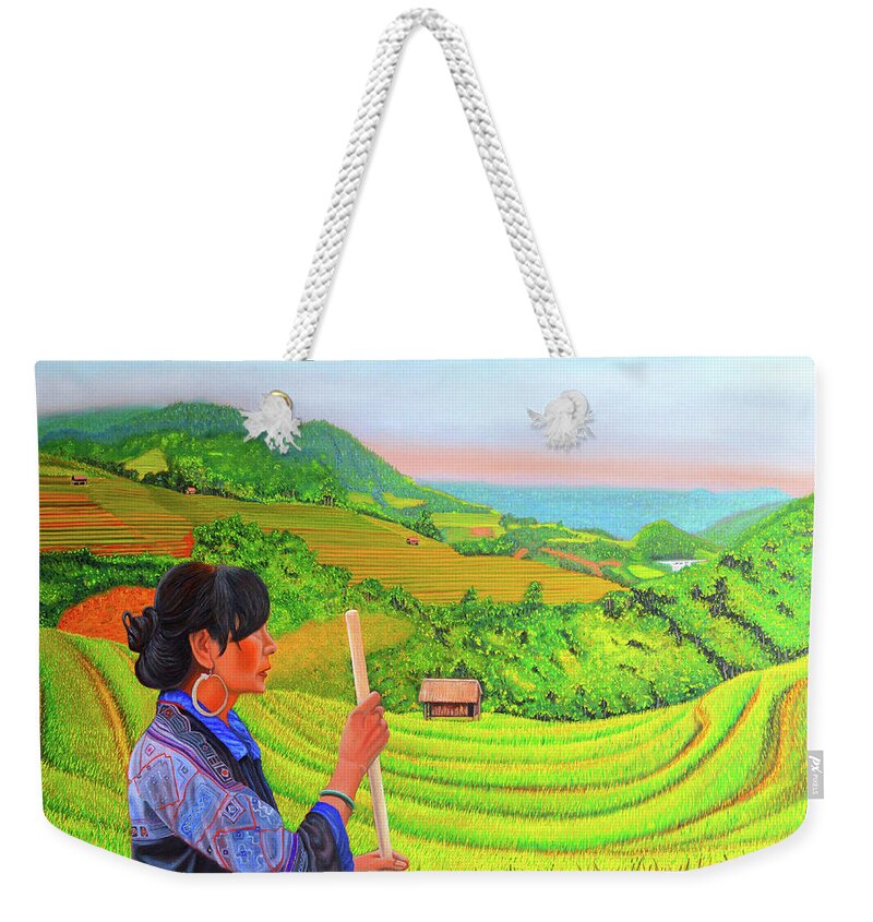 Black Hmong Weekender Tote Bag featuring the painting Green Destiny by Thu Nguyen