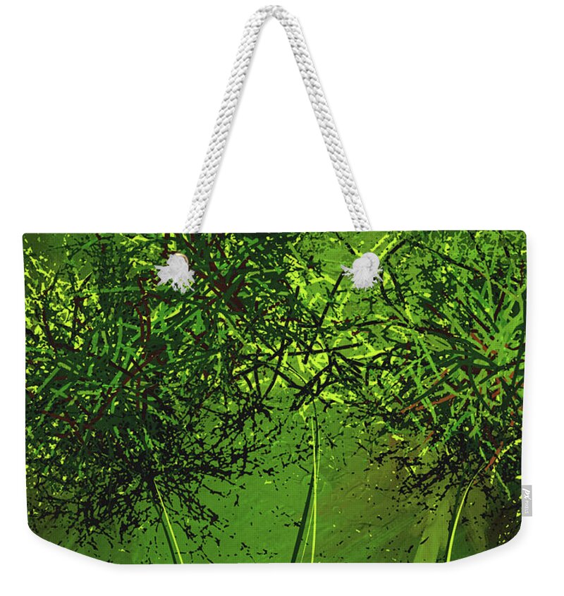 Green Weekender Tote Bag featuring the painting Green Explosions - Green Modern Art by Lourry Legarde