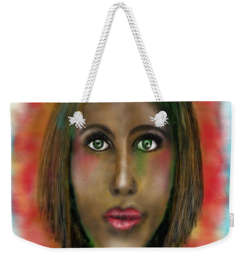 Green Eyes Weekender Tote Bag featuring the digital art Green eyes by Sladjana Lazarevic
