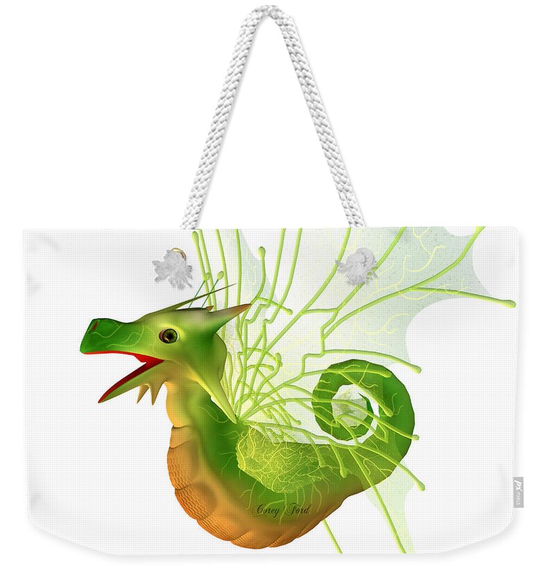 Dragon Weekender Tote Bag featuring the painting Green Faerie Dragon by Corey Ford