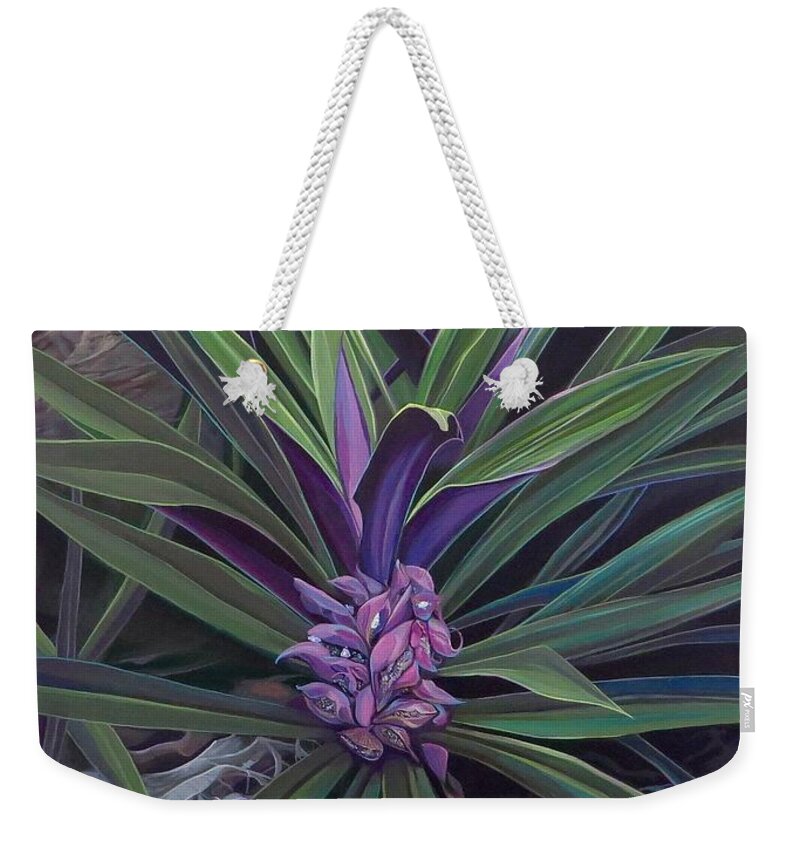 Bromeliad Weekender Tote Bag featuring the painting Green Fire by Hunter Jay