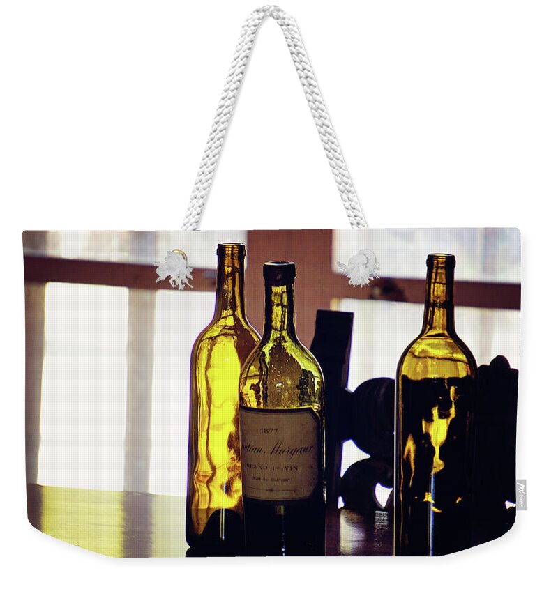 Bottle Weekender Tote Bag featuring the photograph Green Glass by Megan Swormstedt