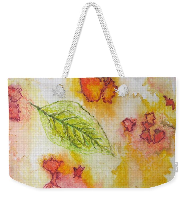 Nature Weekender Tote Bag featuring the painting Green Leaf of Fall by Patricia Arroyo