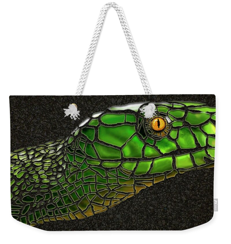 Snake Weekender Tote Bag featuring the digital art Green Mamba Snake by Michael Cleere