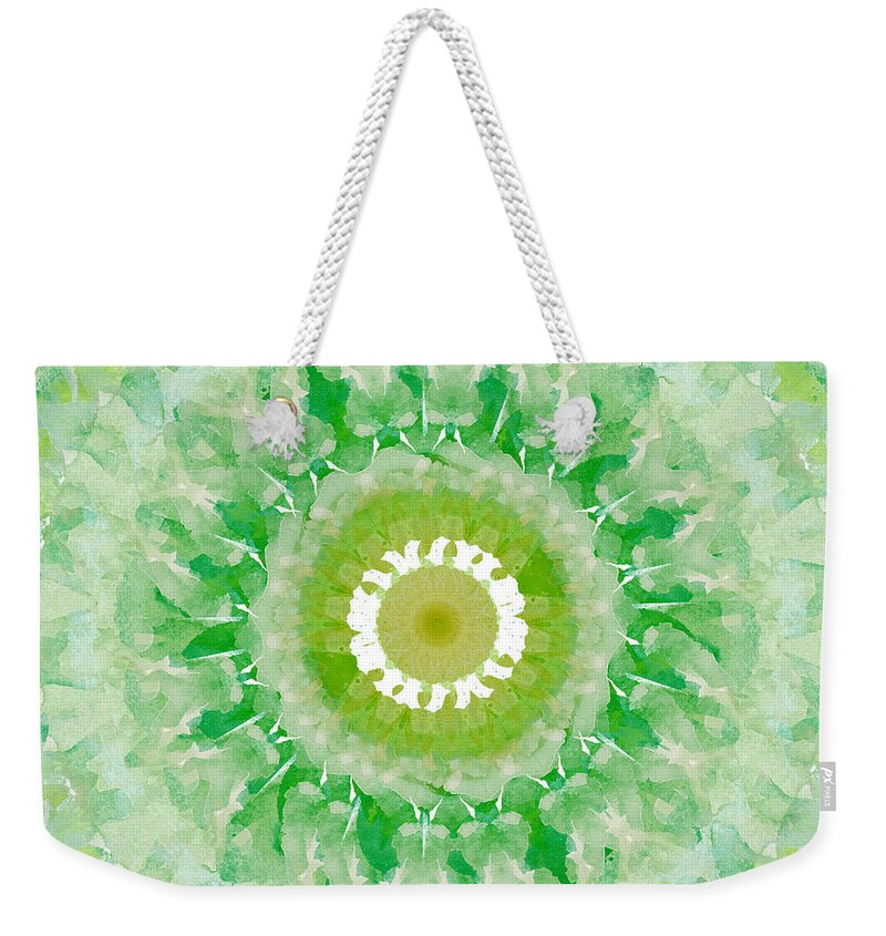 Green Weekender Tote Bag featuring the painting Green Mandala- Abstract Art by Linda Woods by Linda Woods