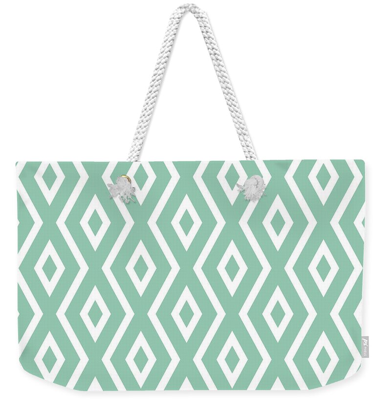 Green Pattern Weekender Tote Bag featuring the mixed media Green Diamond Pattern by Christina Rollo