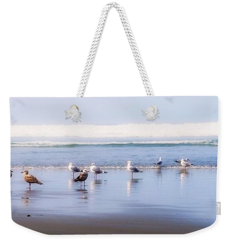 Landscape Weekender Tote Bag featuring the photograph Green Point Gulls by Allan Van Gasbeck