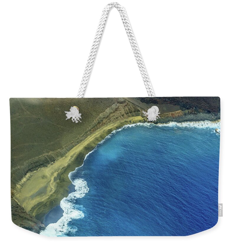 Hawaii Weekender Tote Bag featuring the photograph Green Sand Beach Aerial by Denise Bird