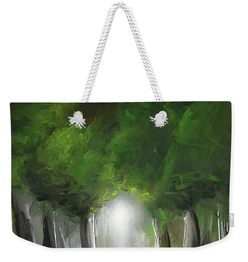 Green Weekender Tote Bag featuring the painting Green Serenity - Green Abstract Art by Lourry Legarde