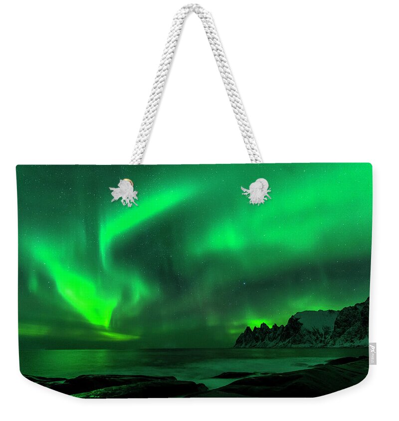 Norway Weekender Tote Bag featuring the photograph Green Skies at Night by Alex Lapidus