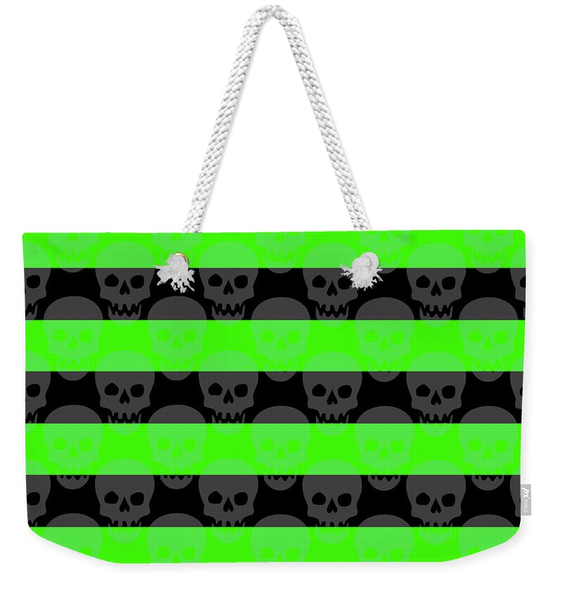 Green Weekender Tote Bag featuring the digital art Green Skull Stripes by Roseanne Jones