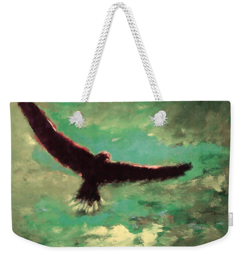 Eagle Weekender Tote Bag featuring the painting Green Sky by Enrico Garff