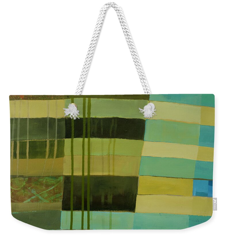 Abstract Art Weekender Tote Bag featuring the painting Green Stripes 1 by Jane Davies
