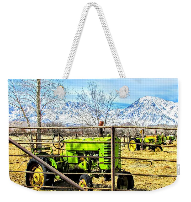 Sky Weekender Tote Bag featuring the photograph Green Tractor by Marilyn Diaz