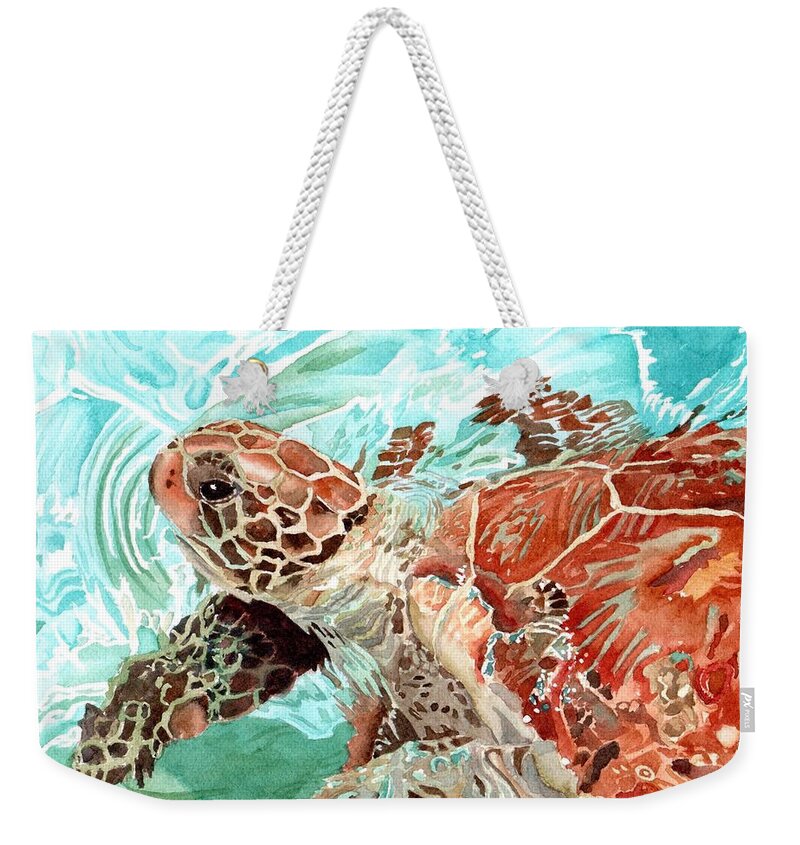 Turtle Weekender Tote Bag featuring the painting Green Turtles by Tammy Crawford