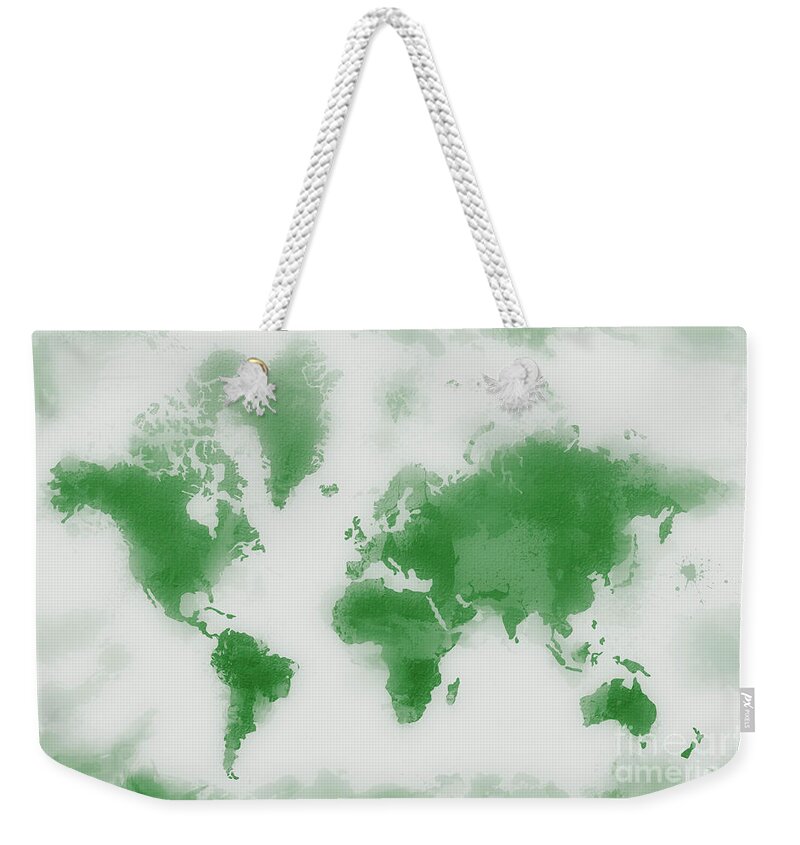 Map Weekender Tote Bag featuring the digital art Green World Map by Zaira Dzhaubaeva