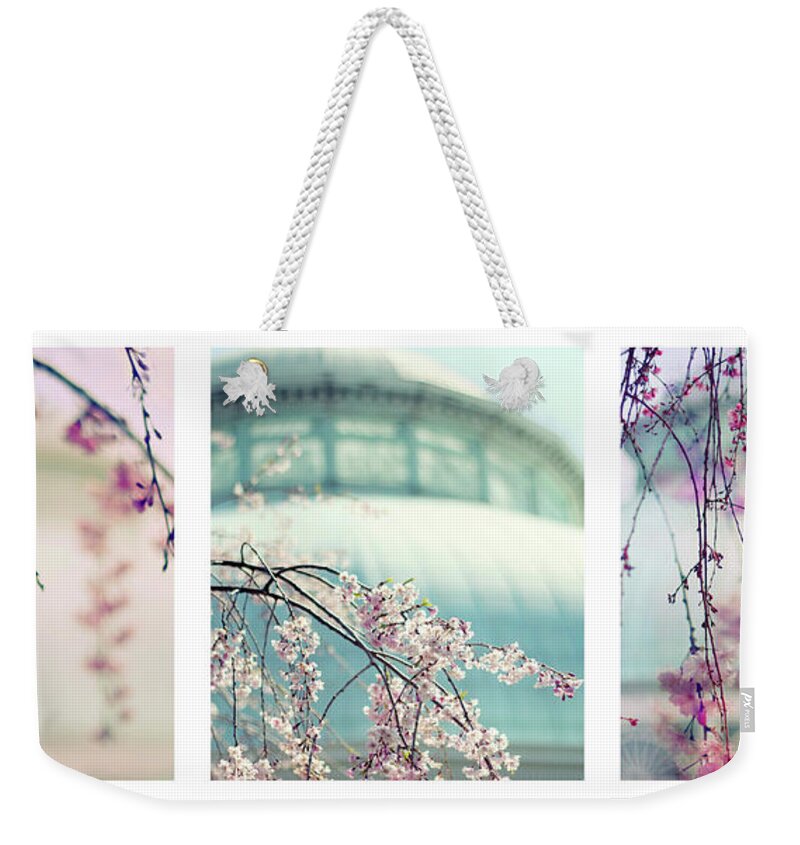 Triptych Weekender Tote Bag featuring the photograph Greenhouse Blossoms Triptych by Jessica Jenney