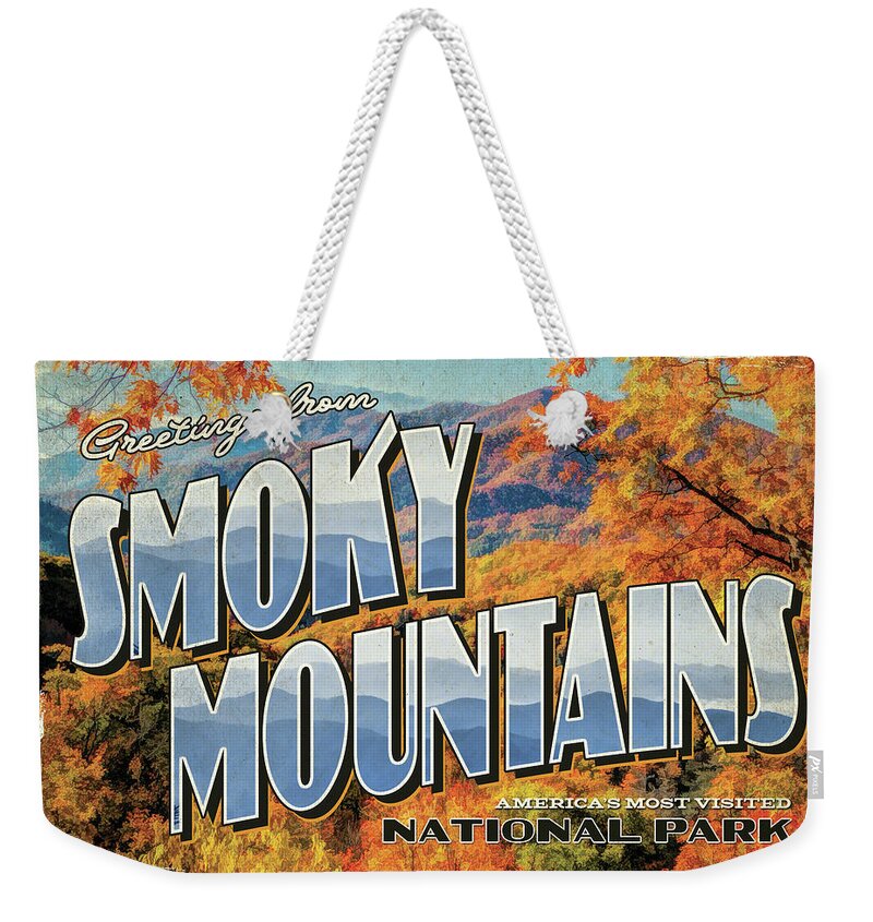 Smoky Mountains Weekender Tote Bag featuring the painting Greetings From Smoky Mountains National Park by Christopher Arndt