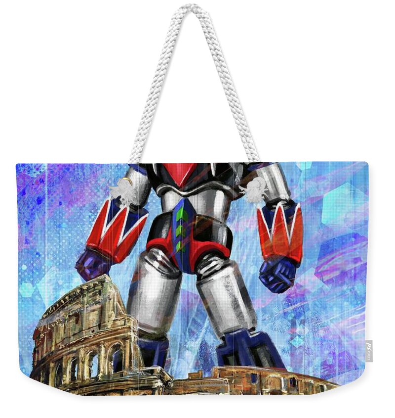 Sci-fi Weekender Tote Bag featuring the digital art Grendizer Colosseum by Andrea Gatti