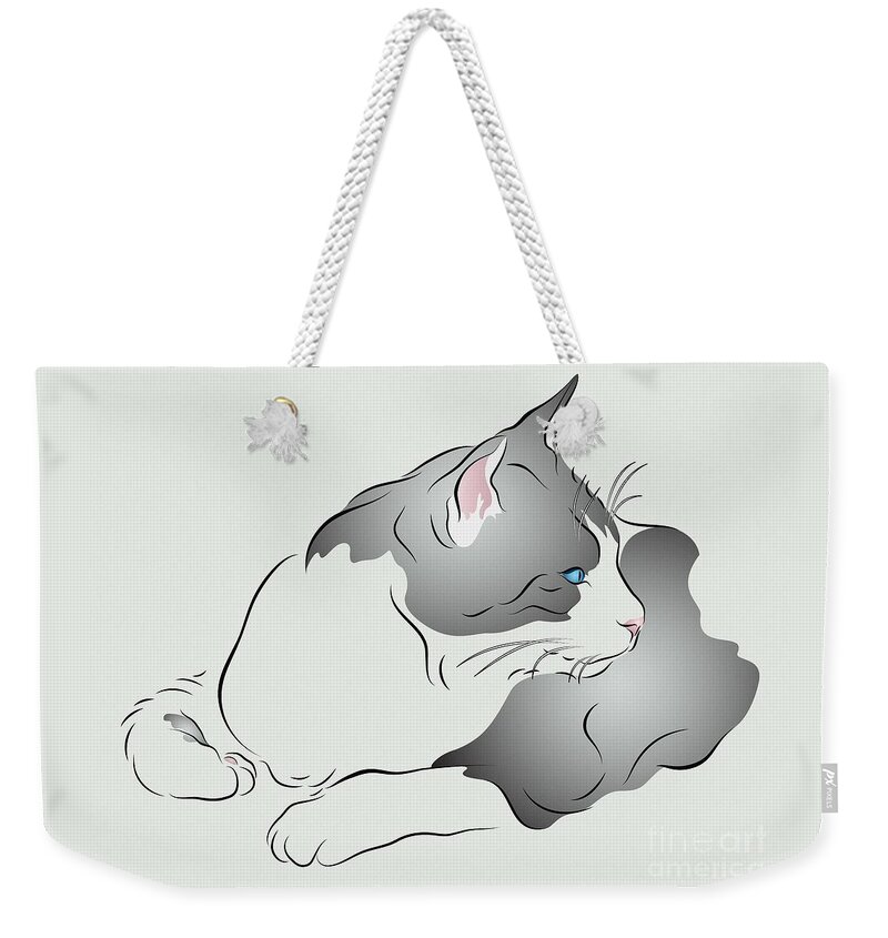 Graphic Cat Weekender Tote Bag featuring the digital art Grey and White Cat in Profile Graphic by MM Anderson
