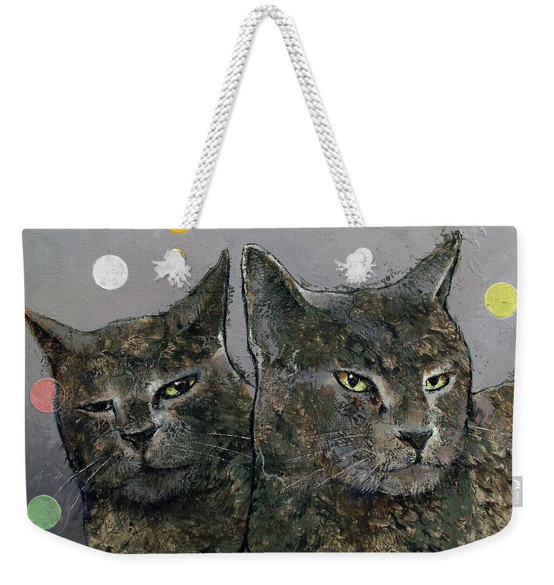 Abstract Weekender Tote Bag featuring the painting Grey Cats by Michael Creese