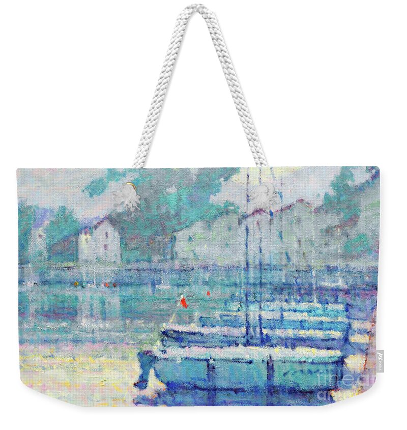 Fresia Weekender Tote Bag featuring the painting Grey Seduction by Jerry Fresia