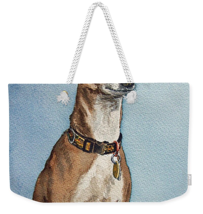 Dog Commission Art Weekender Tote Bag featuring the painting Greyhound Commission Painting by Irina Sztukowski by Irina Sztukowski