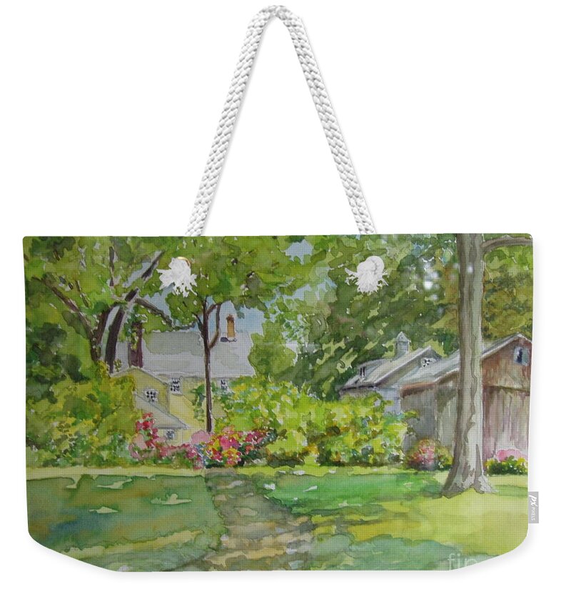 Green Weekender Tote Bag featuring the painting Griswold House View From the River by B Rossitto