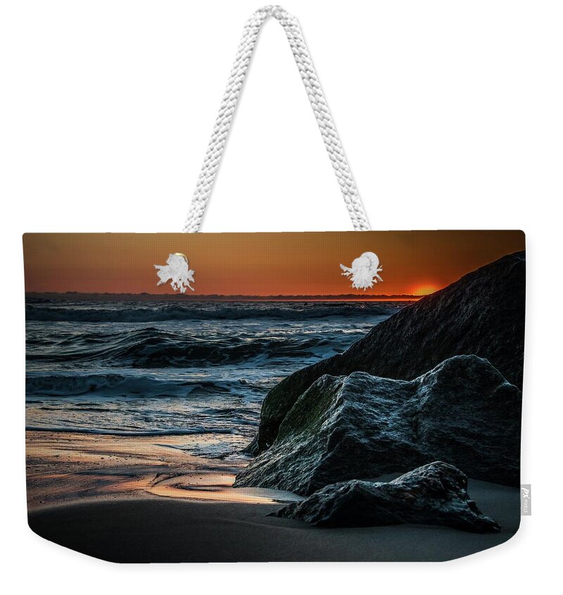 Sunrise Weekender Tote Bag featuring the photograph Grommet Island 2 by Larkin's Balcony Photography