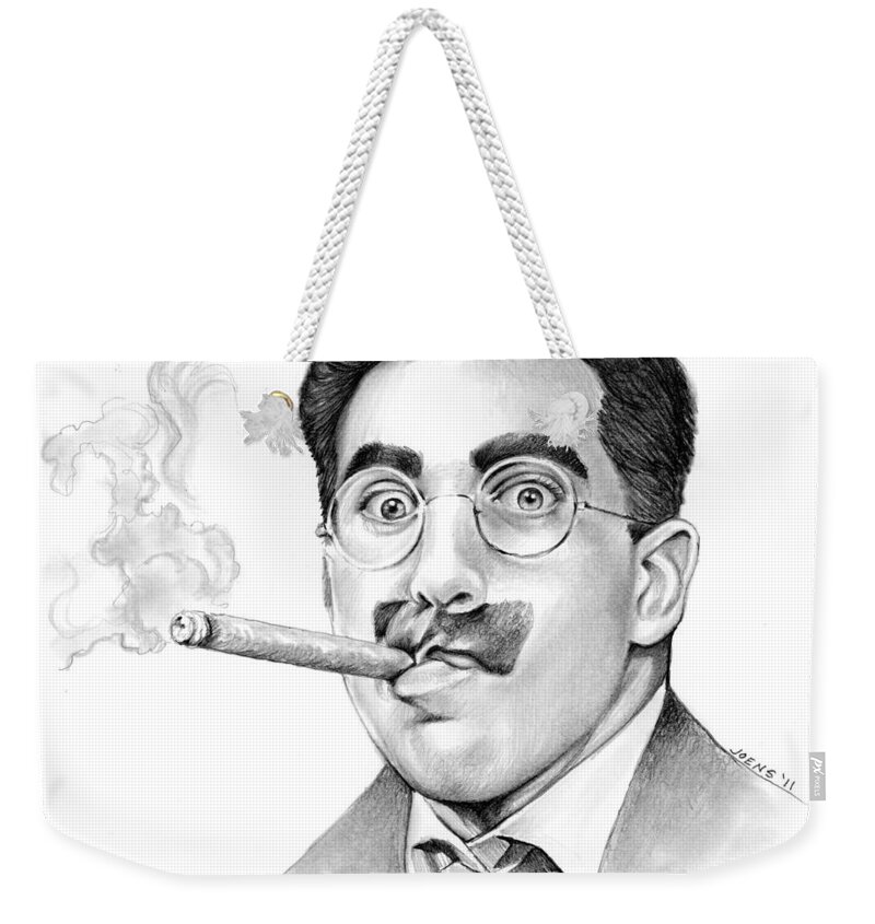 Groucho Marx Weekender Tote Bag featuring the drawing Groucho by Greg Joens