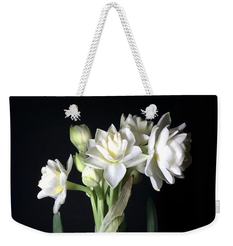 Photograph Weekender Tote Bag featuring the photograph Grow Tiny Paperwhites Narcissus Photograph by Delynn Addams by Delynn Addams