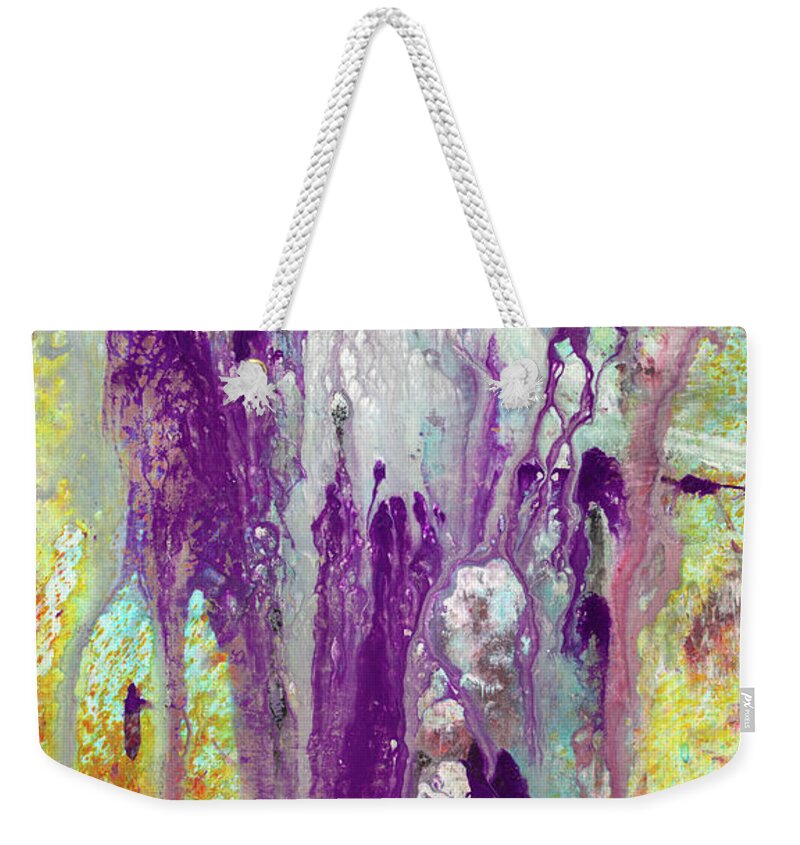 Abstract Weekender Tote Bag featuring the painting Guardian Angels - Colorful Spiritual Abstract Art Painting by Modern Abstract