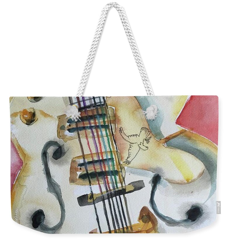 Guitar Weekender Tote Bag featuring the painting Gretsch White Falcon by Bonny Butler