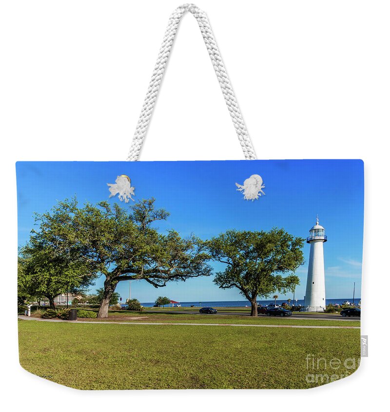 Seascape Weekender Tote Bag featuring the photograph Gulf Coast Lighthouse Seascape Biloxi MS 3663A by Ricardos Creations
