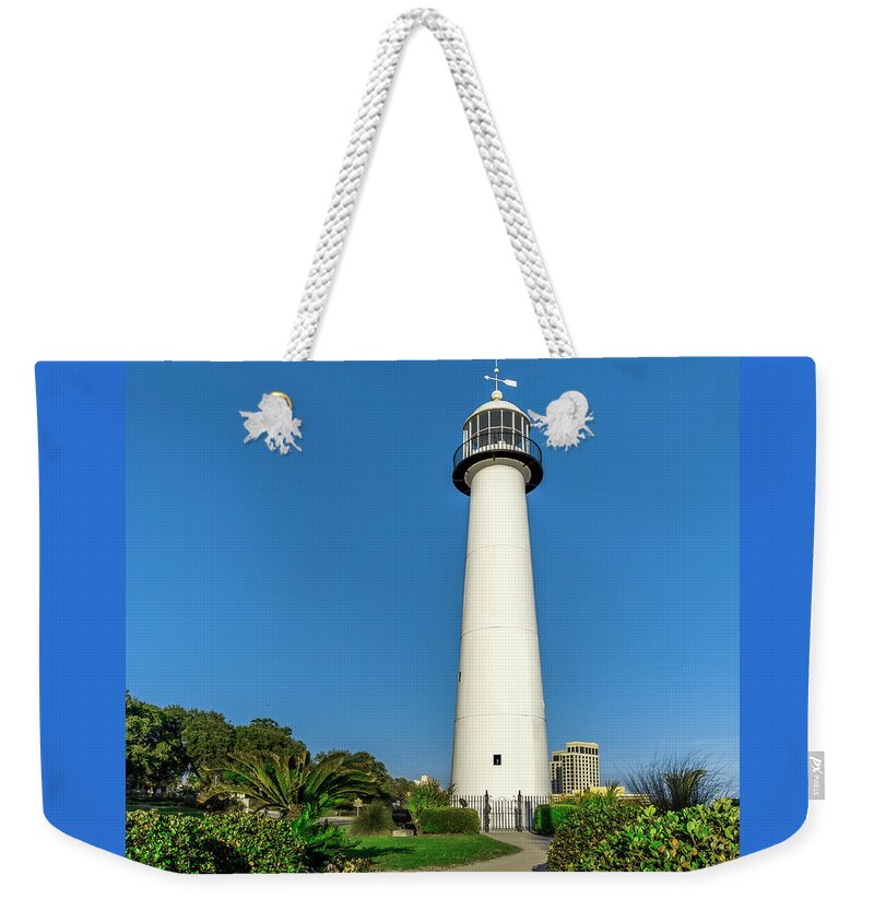 Seascape Weekender Tote Bag featuring the photograph Gulf Coast Lighthouse Seascape Biloxi MS 3773A by Ricardos Creations