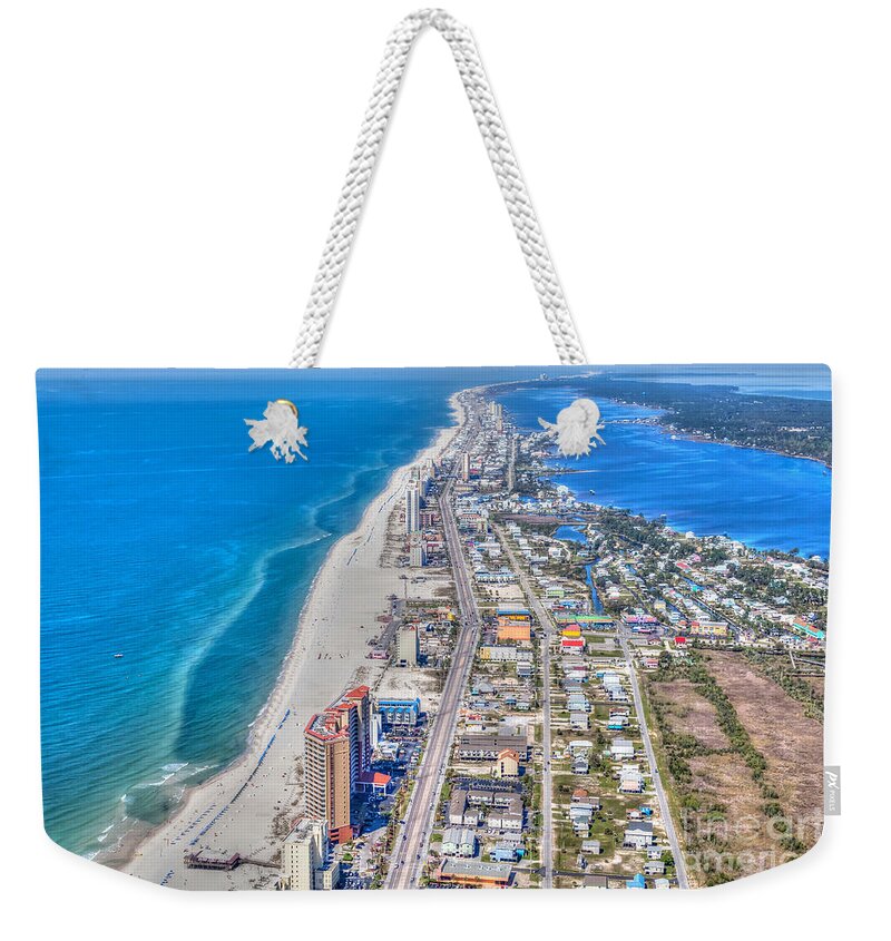 Gulf Shores Weekender Tote Bag featuring the photograph Gulf Shores Beach Looking W by Gulf Coast Aerials -