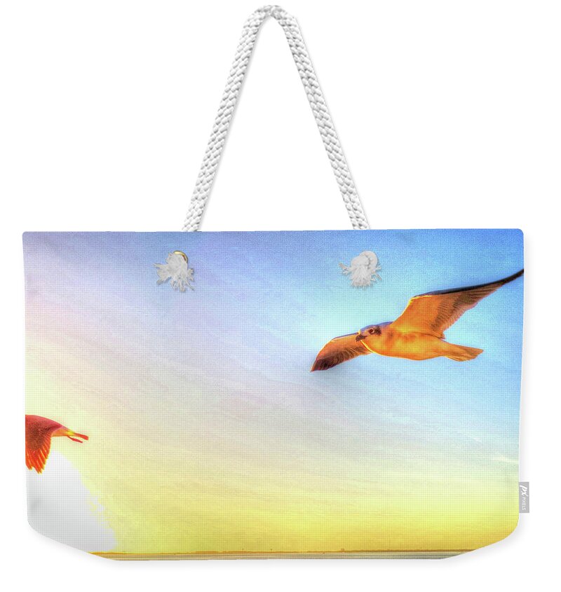 Gull Weekender Tote Bag featuring the digital art Gull In Sky by Kathleen Illes