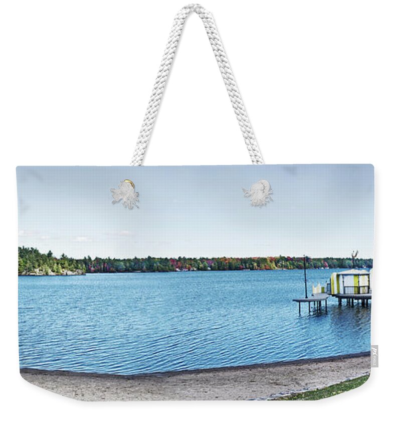 Gravenhurst Weekender Tote Bag featuring the digital art Gull Lake Panorama by JGracey Stinson