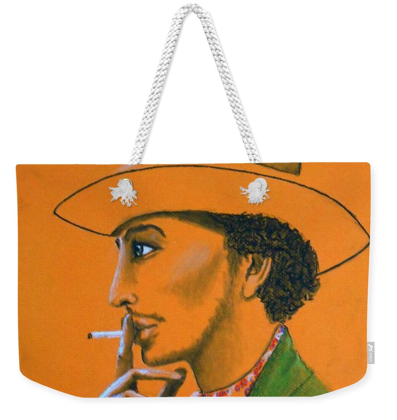 Gypsy Weekender Tote Bag featuring the drawing Gypsy Man -- Portrait of Romany Gypsy Man Smoking by Jayne Somogy