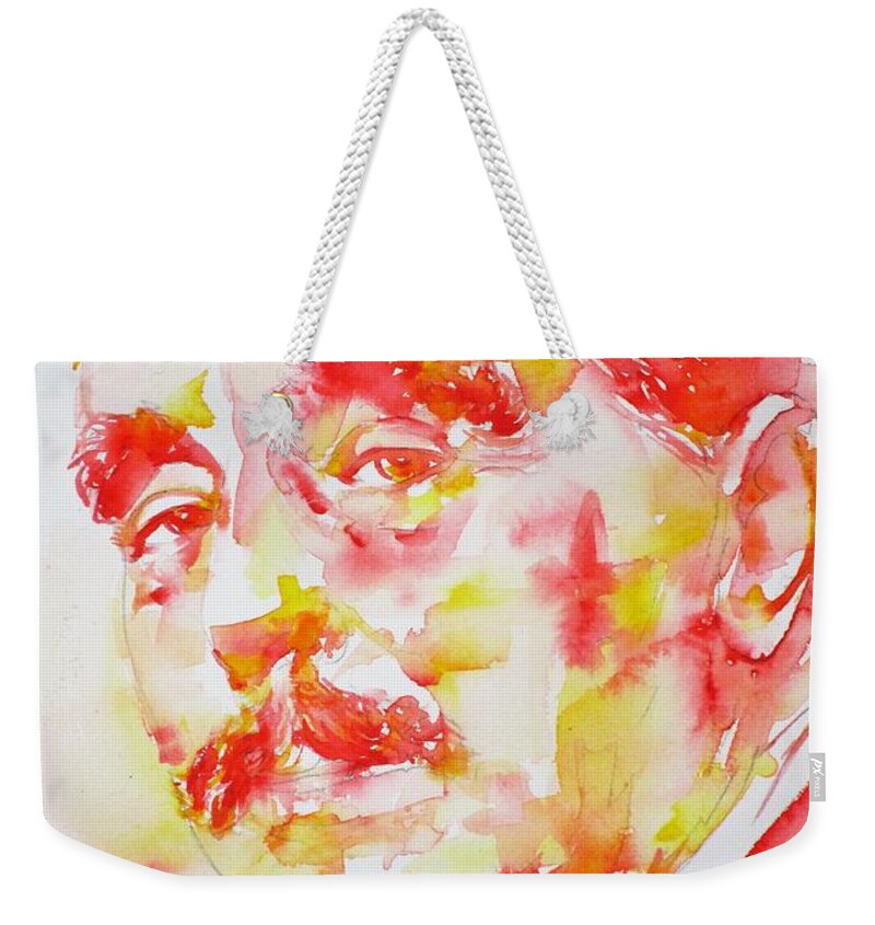 H. G. Wells Weekender Tote Bag featuring the painting H. G. WELLS - watercolor portrait by Fabrizio Cassetta