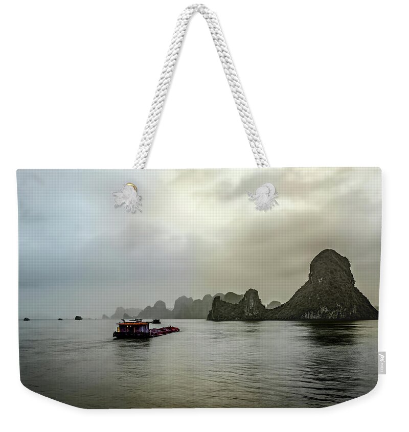 Asia Weekender Tote Bag featuring the photograph Ha Long Barge by Maria Coulson