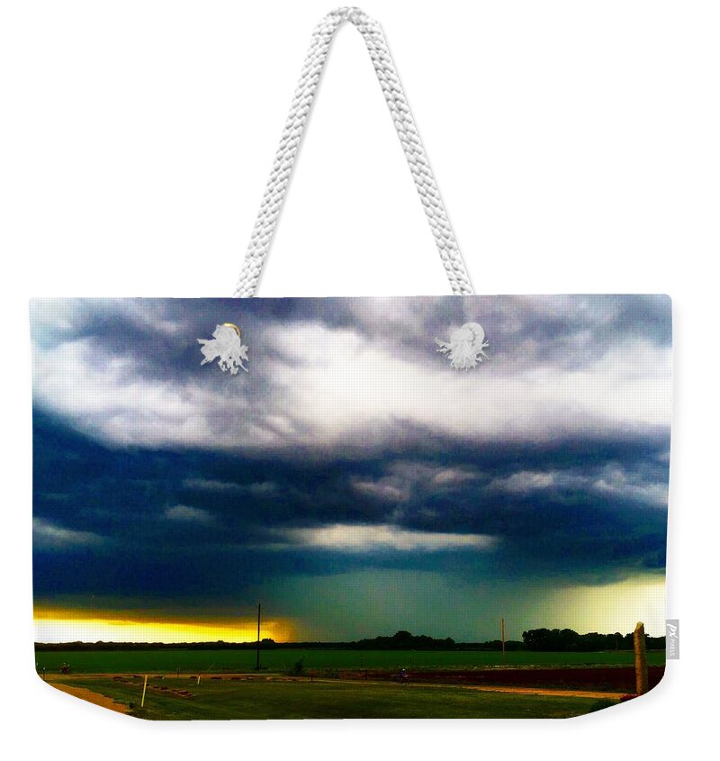 Supercell Weekender Tote Bag featuring the digital art Hail Core Illuminated by Michael Oceanofwisdom Bidwell